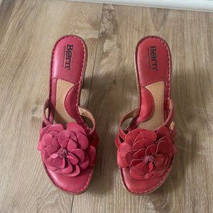 Born Castile Wedge Heels Leather Rose Flower Pink Size 6